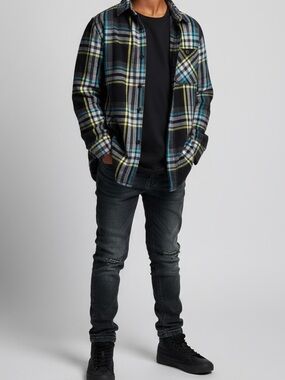 Vintage Shaun White Black & Neon Plaid Flannel Shirt